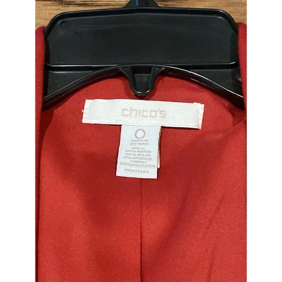 Chico's Open Front Blazer Red Collarless Structured Jacket Women's Size 0 - Picture 4 of 5